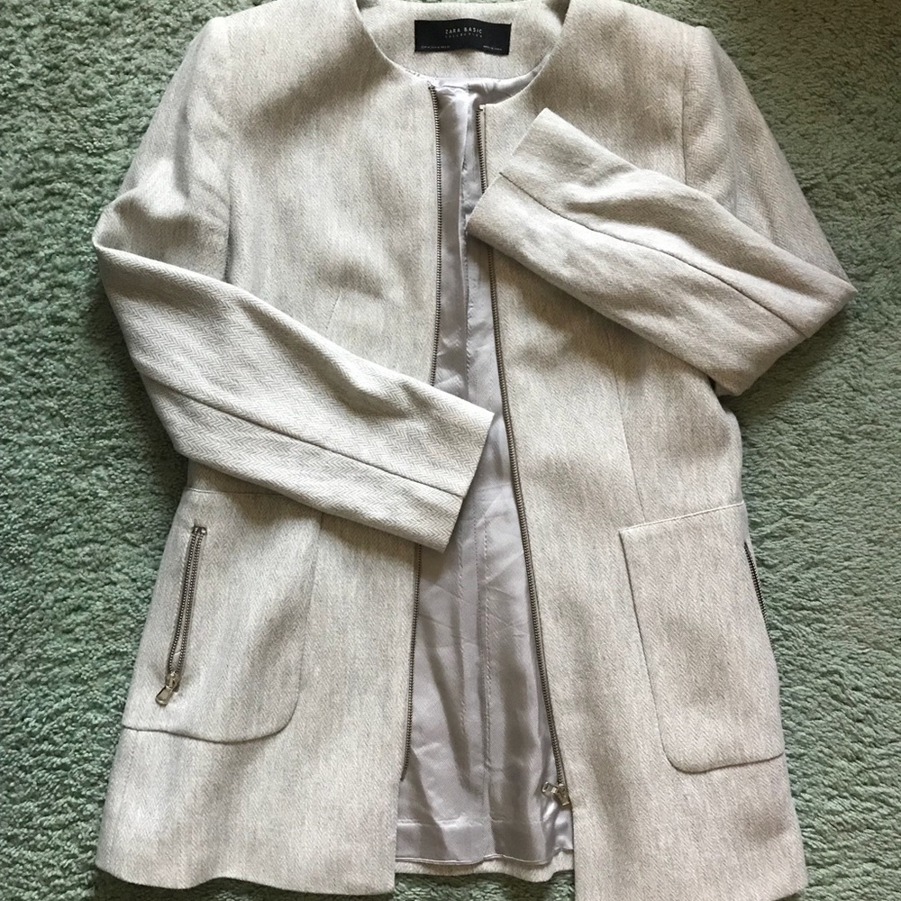 ZARA Longline Collarless Blazer Grey XL